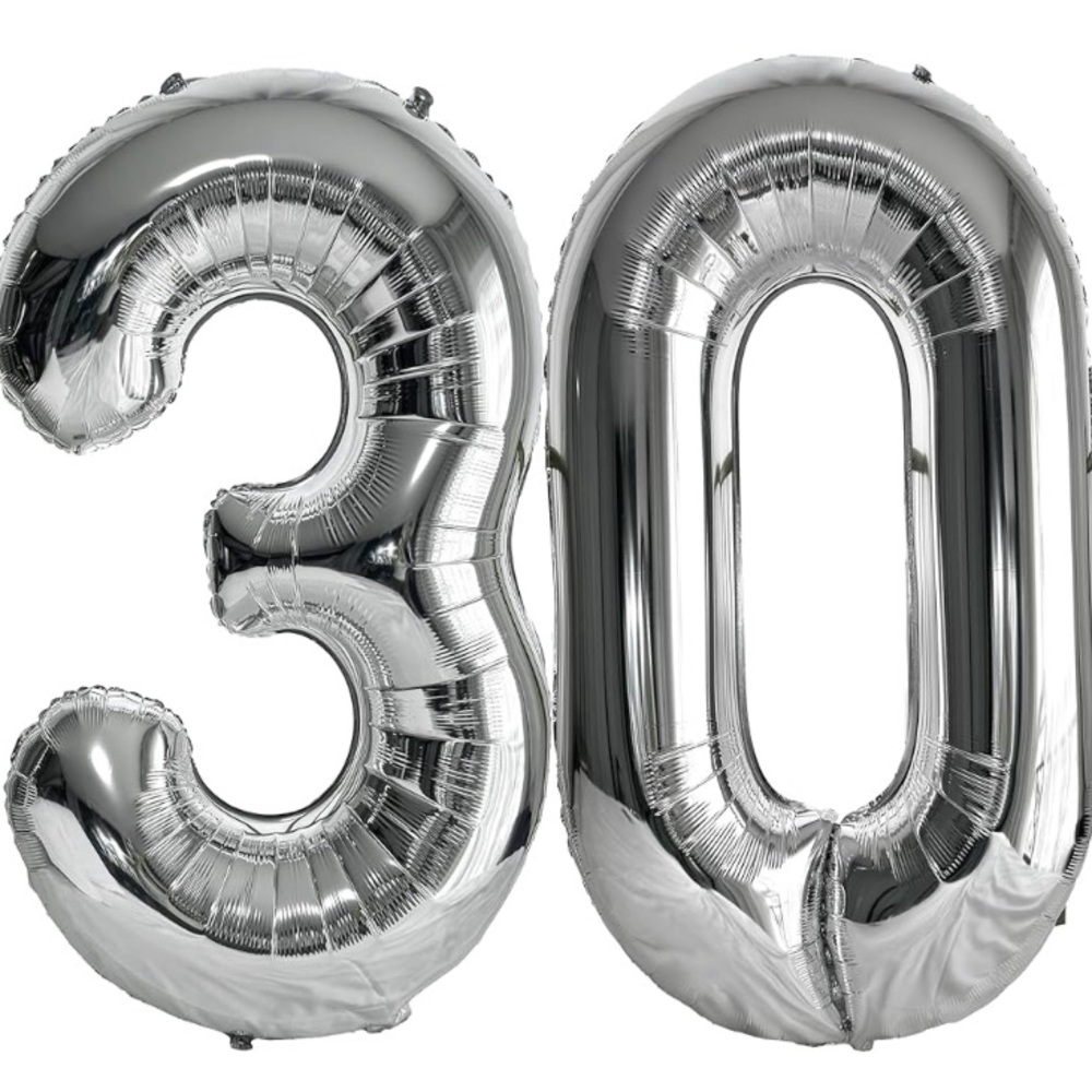 Silver Number 30 Foil Balloons